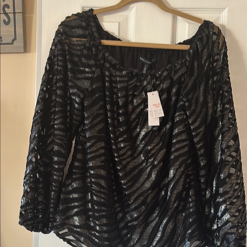 White House/ Black Market Black Sequin 3/4 Sleeve Scoop Neck Blouse